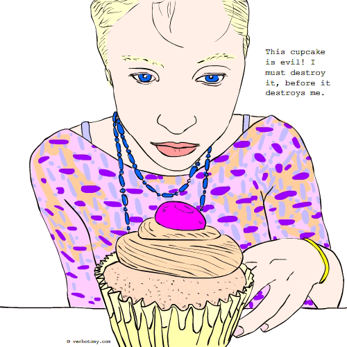 'This cupcake is evil! I must destroy it, before it destroys me.'